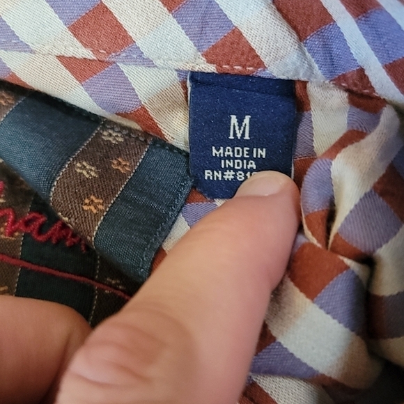 Robert Graham | Rust Brown Blue Tan Plaid Shirt Size Medium - Picture 7 of 8